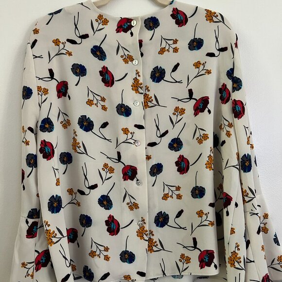 Carmen Marc Valvo Bell Sleeve Bohemian Floral Blouse - Size 14 XL - Picture 6 of 8